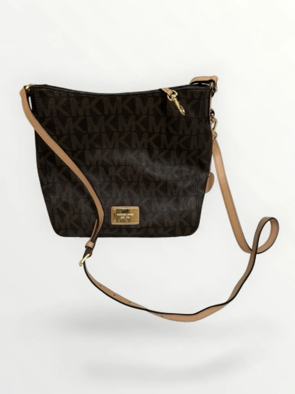Michael Kors Jet Set Travel Large MK Messenger Bag/Crossbody-Brown/Gold